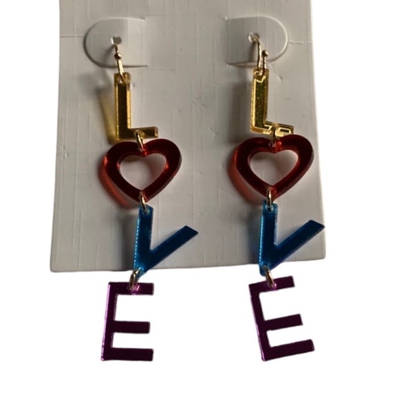 ACRYLIC LOVE Multicolor Shiny Letter Drop Dangle Pierced Earrings - Picture 2 of 5
